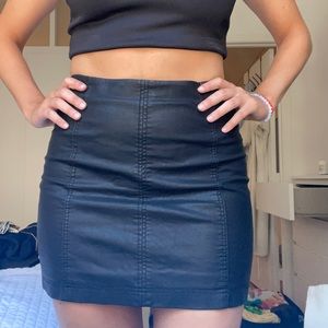Free People Faux Black Leather Skirt